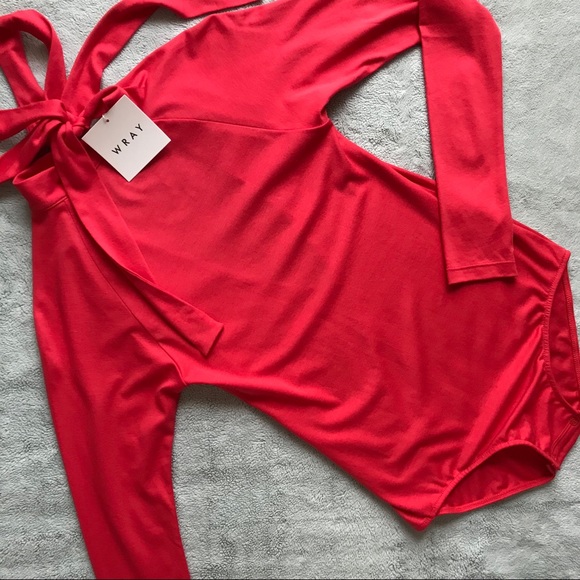 Wray Tops - NWT Wray Pine Bow Bodysuit Red Pima Cotton Small